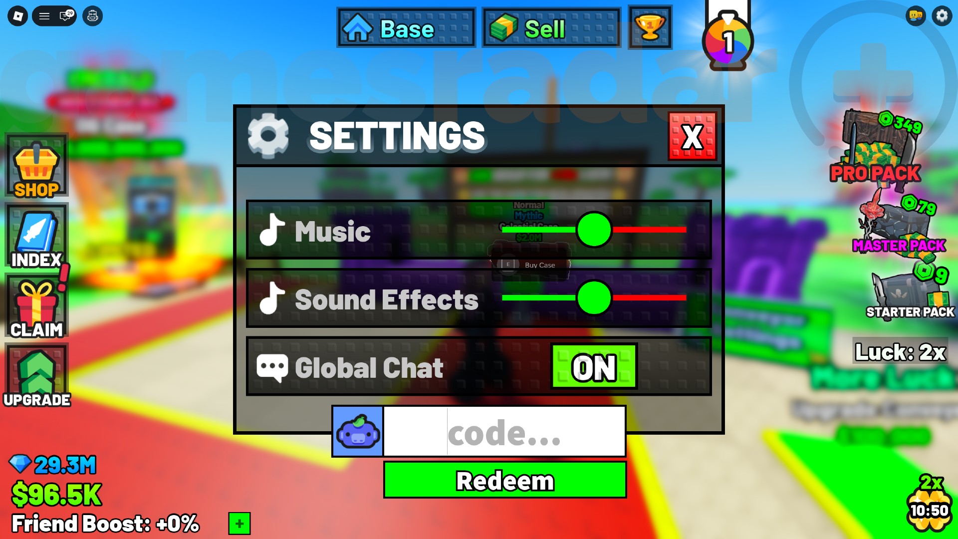 The My Knife Farm codes redemption box shown in-game.