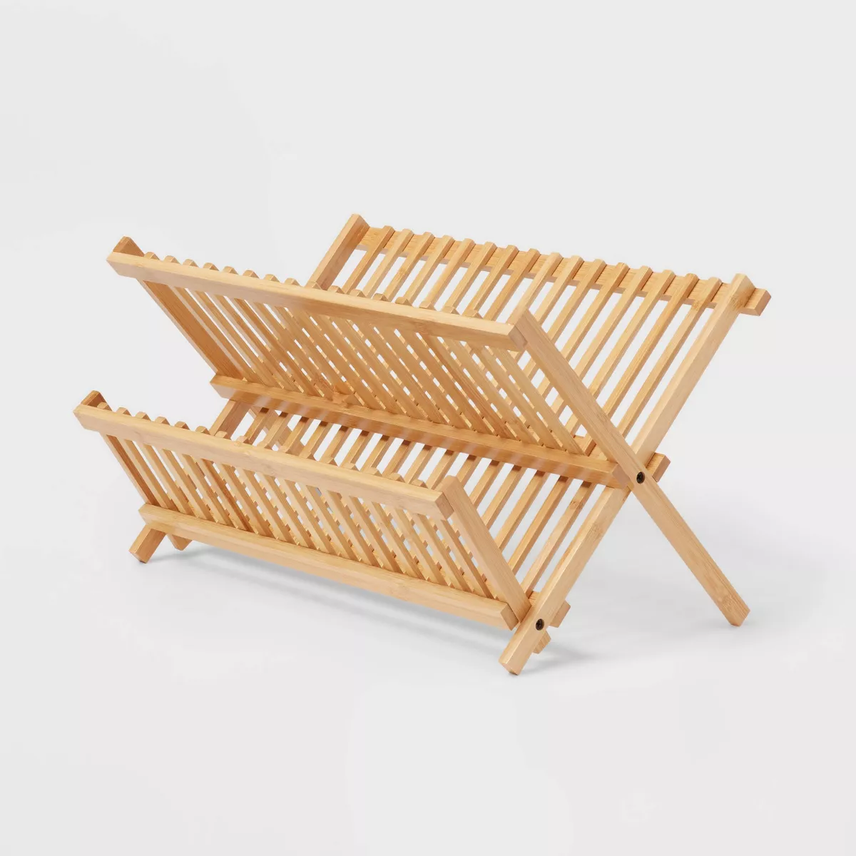 Bamboo Drying Rack Brown - Brightroomu0026#8482;: Freestanding Varnished Dish Drying Rack, Folds for Storage, 17.76u0026#34; Depth