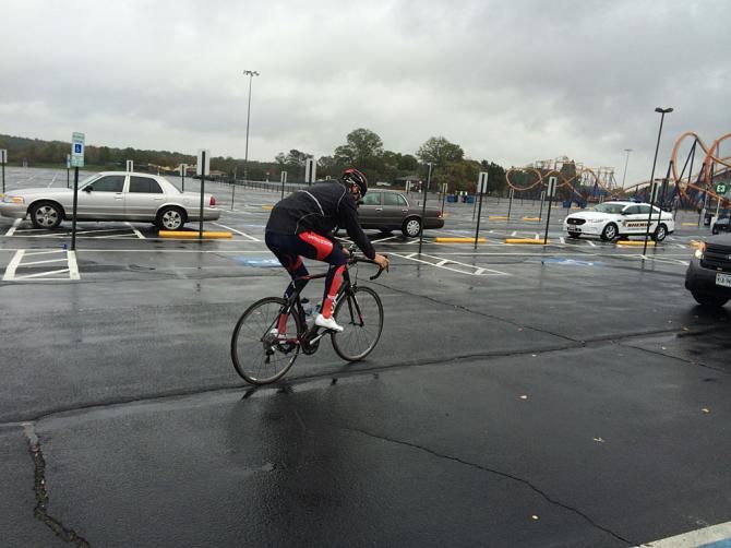 Taylor Phinney rolls out from King's Dominion amusement park to pre-ride the TT course