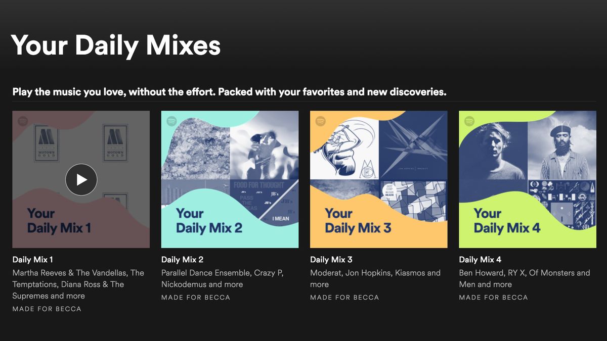 A screenshot of the daily mix section of spotify