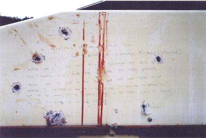 A photo of the messages written by Dzhokhar Tsarnaev while in hiding