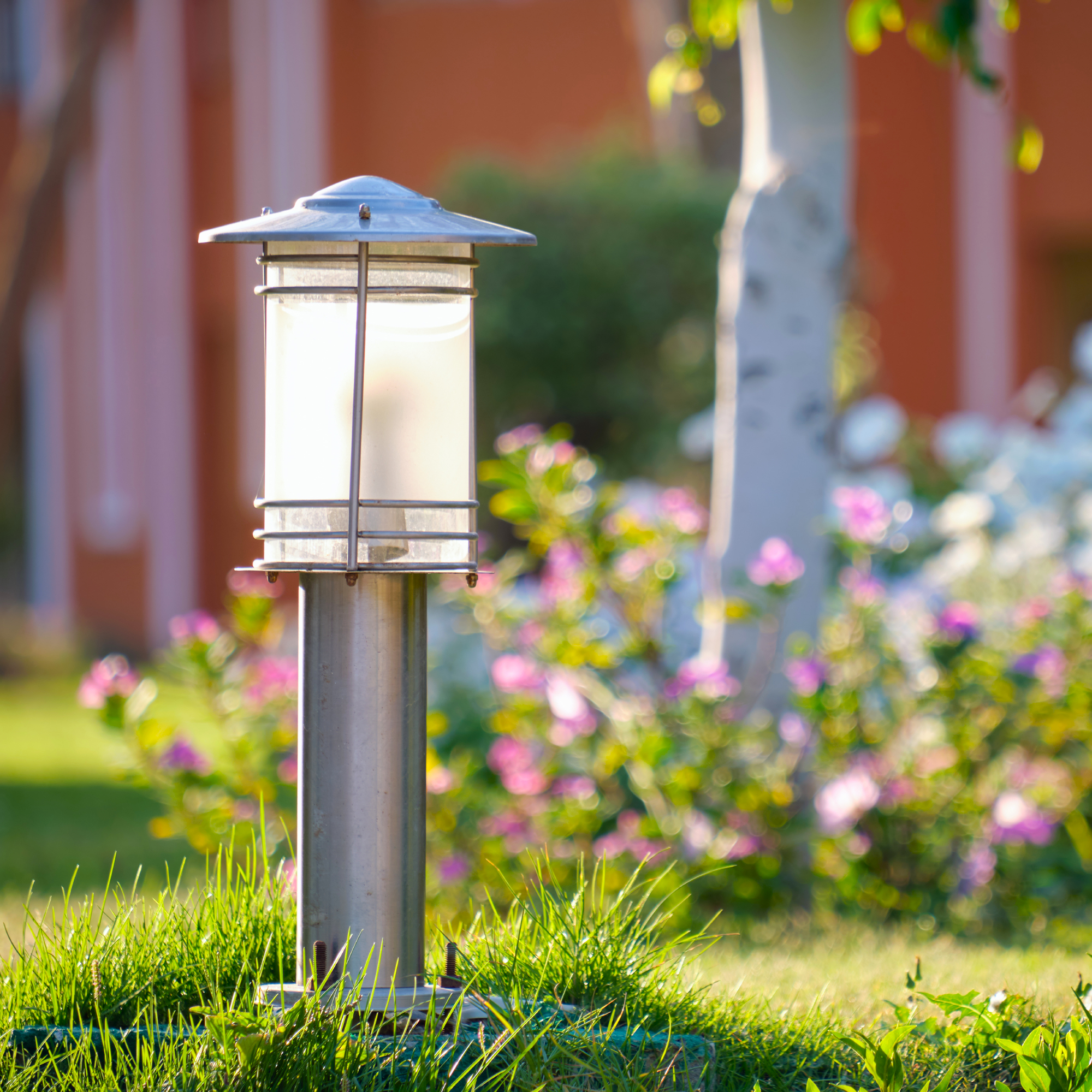 solar-powered light in garden