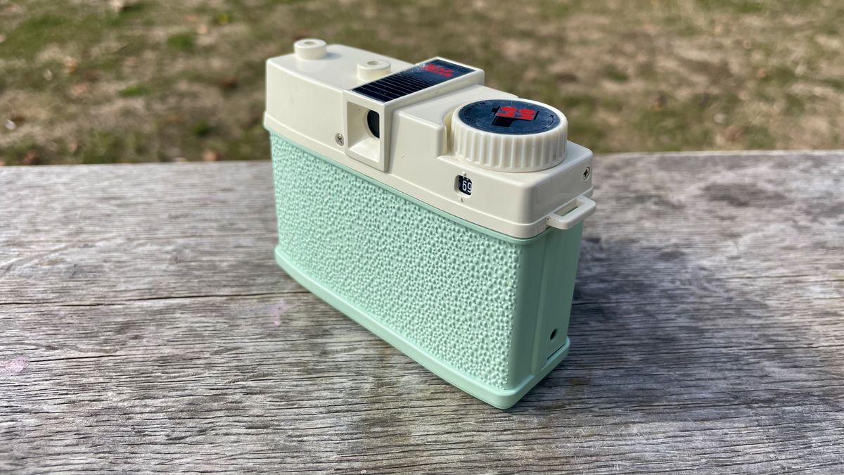 Lomography Lomourette half-frame film camera on a park bench