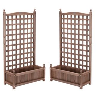 VIVOHOME Pack of 2 Wood Planter Raised Beds with Trellis, 60 Inch Height Free-Standing Planter for Garden Yard at Walmart