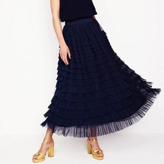 Tiered Tulle Ruffle Maxi Skirt