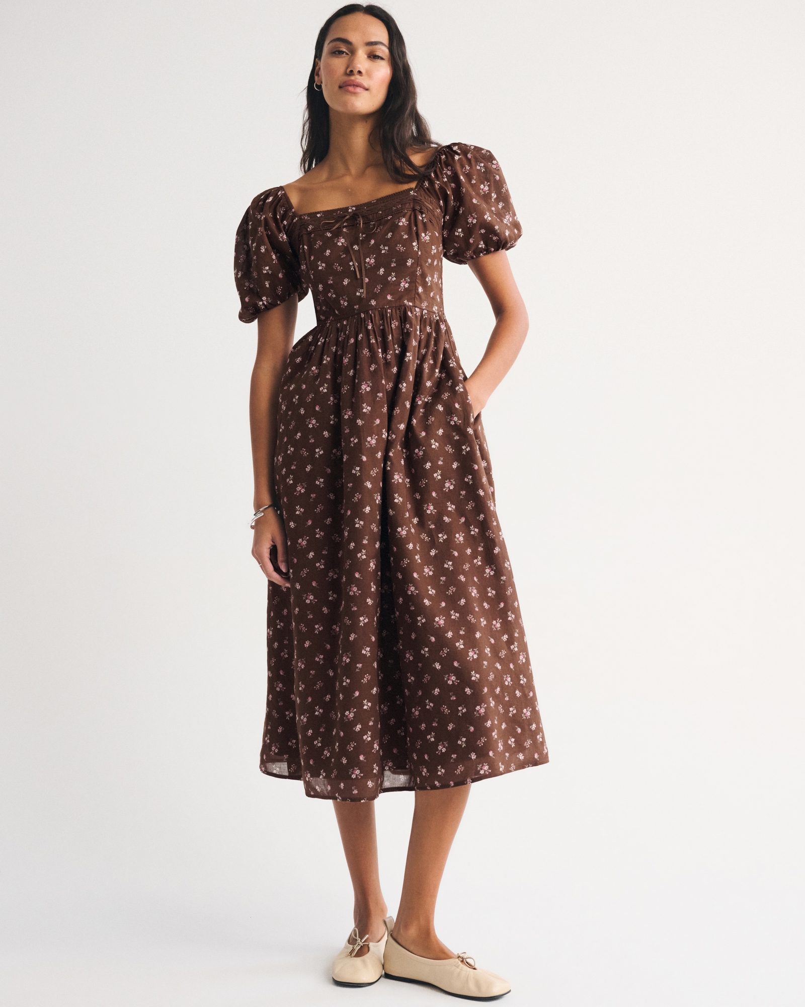 A&amp;amp;f Emerson Puff Sleeve Midi Dress