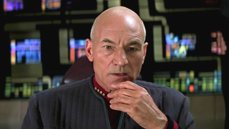 a starship captain on the bridge of a spaceship