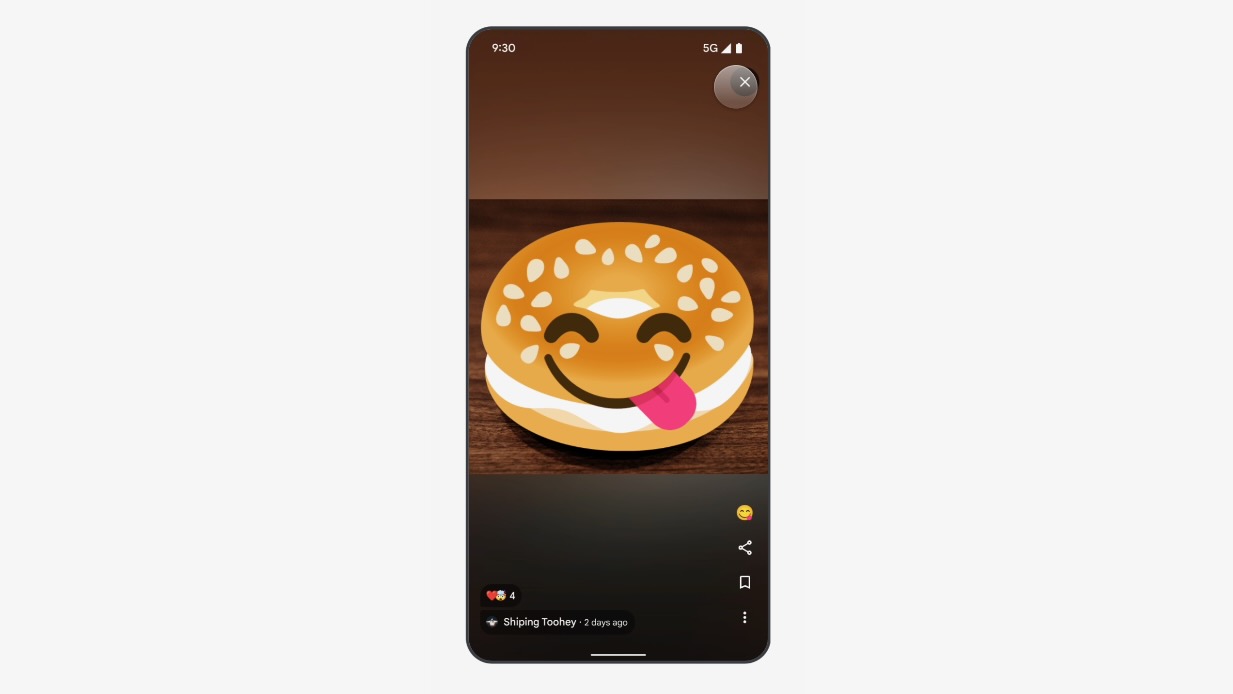 Google Maps screenshot showing a custom Emoji kitchen reaction