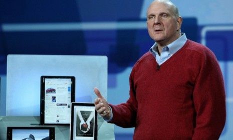 Microsoft CEO Steve Ballmer presented versions of the company&amp;#039;s Slate computers earlier this year.