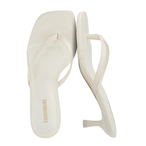 Cushionaire Miami Kitten Heels for Women, Thong Flip Flop Heeled Sandals With Memory Foam, Slip on Dressy Sandal, Ivory 11