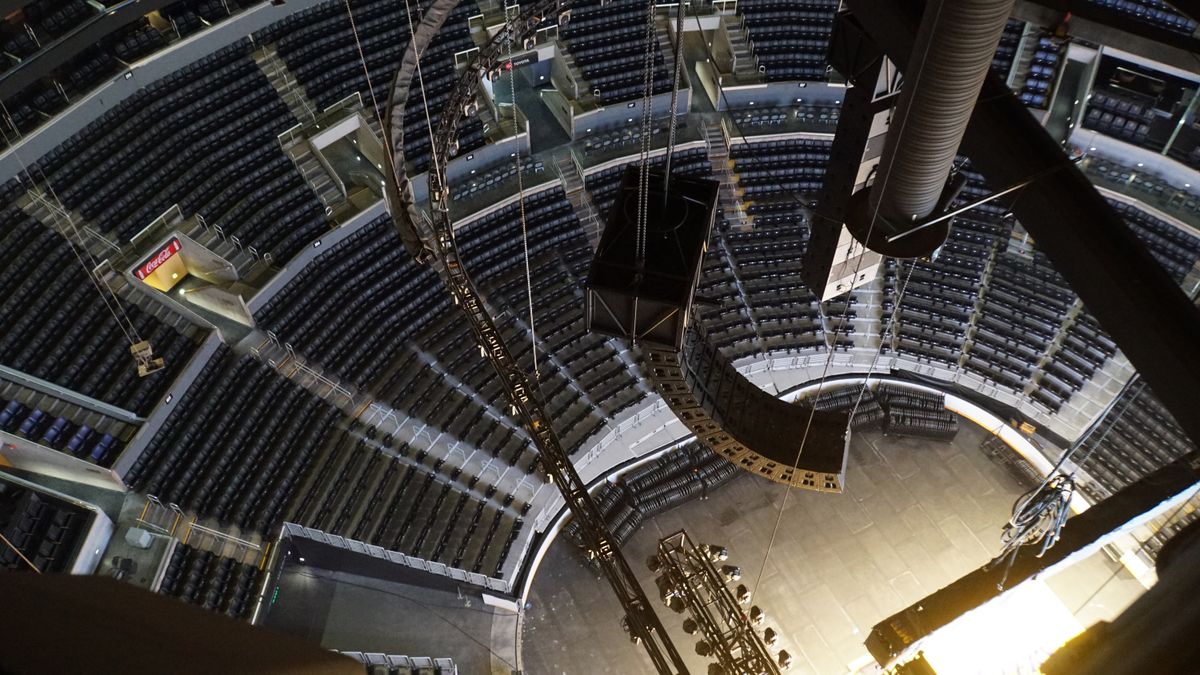 A look down at Crytpo.com arena and the JBL sound system hung high.