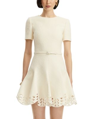 Short Sleeve Cutout Hem Tweed Dress