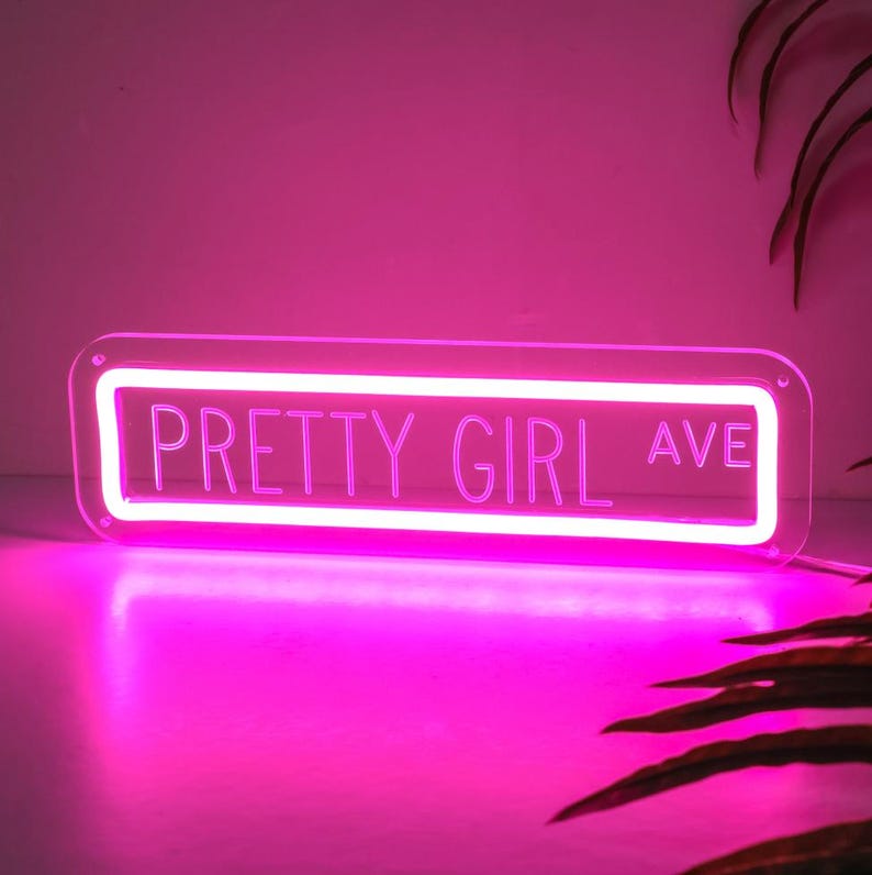 Pretty Girl Ave Neon Sign, Soft White Led Wall Light for Bedroom Decor, Aesthetic Girl Room Neon Sign, Cute Home Decor Gift
