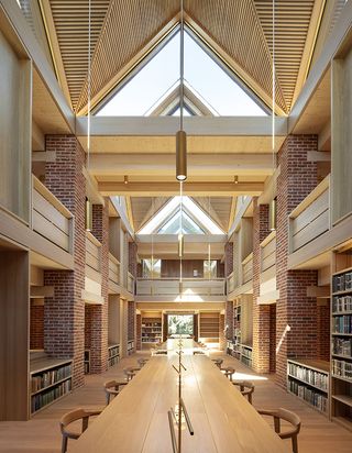 skylights and books inside The New Library, Magdalene College