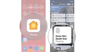 Launch the Home app, then long press on your HomePod