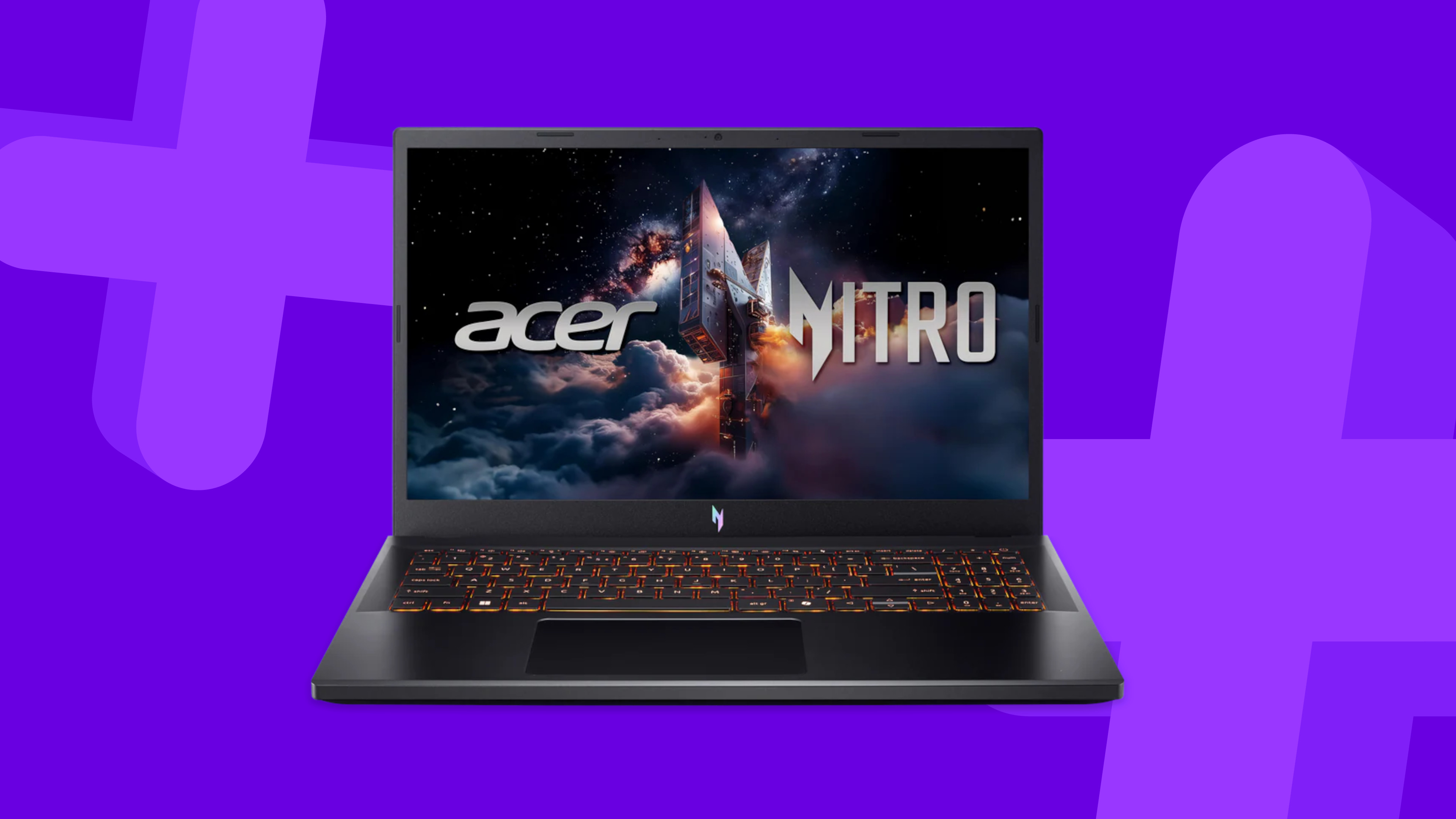 Acer Nitro V15 gaming laptop on a purple background