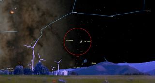 first quarter moon near jupiter night sky september 2019