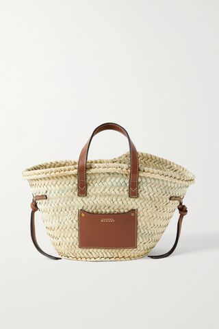 Cadix Mini Leather-Trimmed Raffia Tote