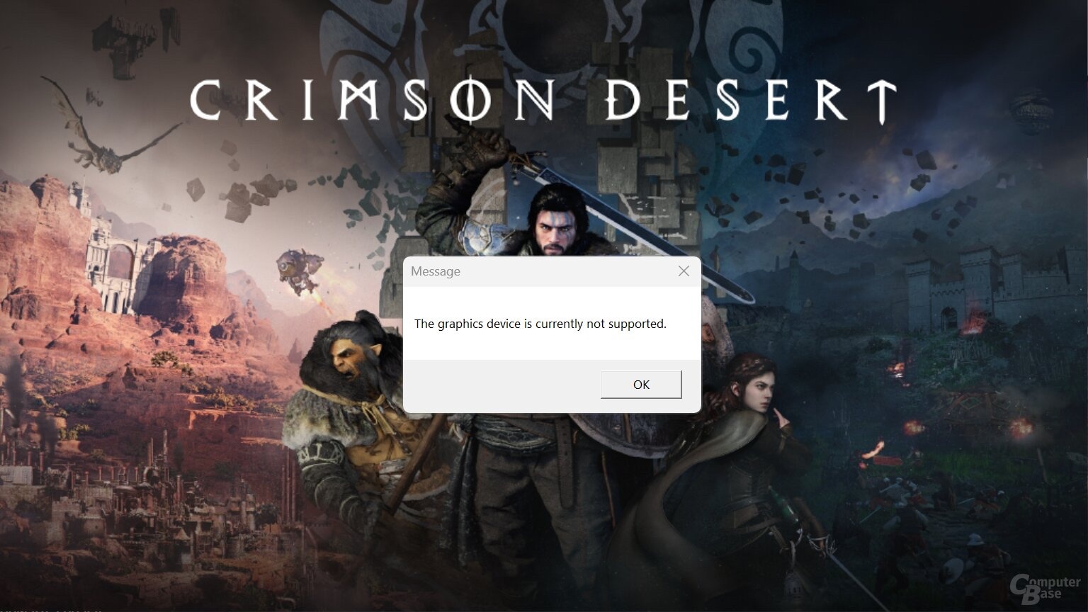 The error you'll be met with if you try to launch Crimson Desert while using one of Intel's Arc GPUs.