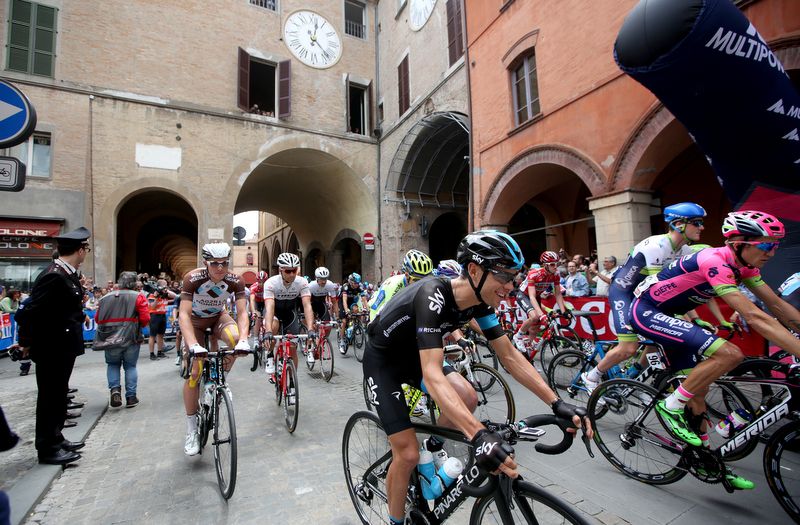 Richie Porte rolls out of Imola for the start of the stage