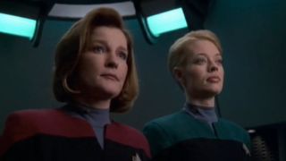 Kate Mulgrew and Jeri Ryan on Star Trek: Voyager on Paramount+