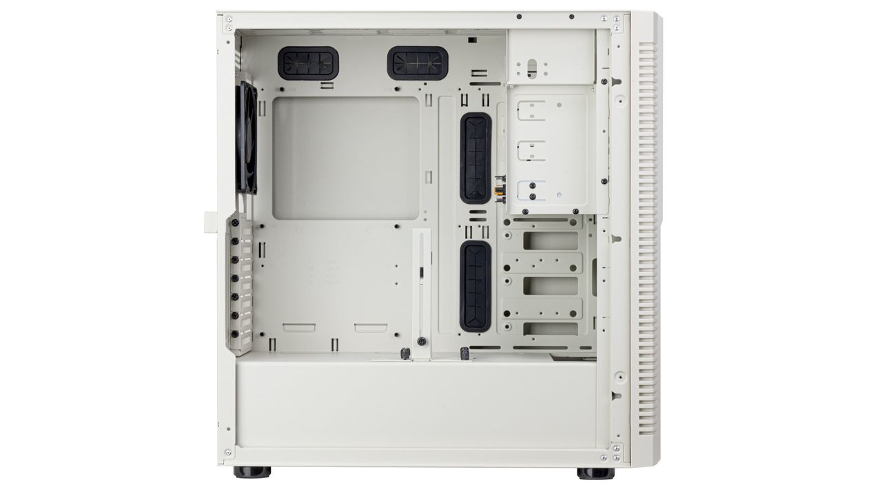 A promotional image of the SilverStone SST-FLP02 PC case, highlight its retro-styled features