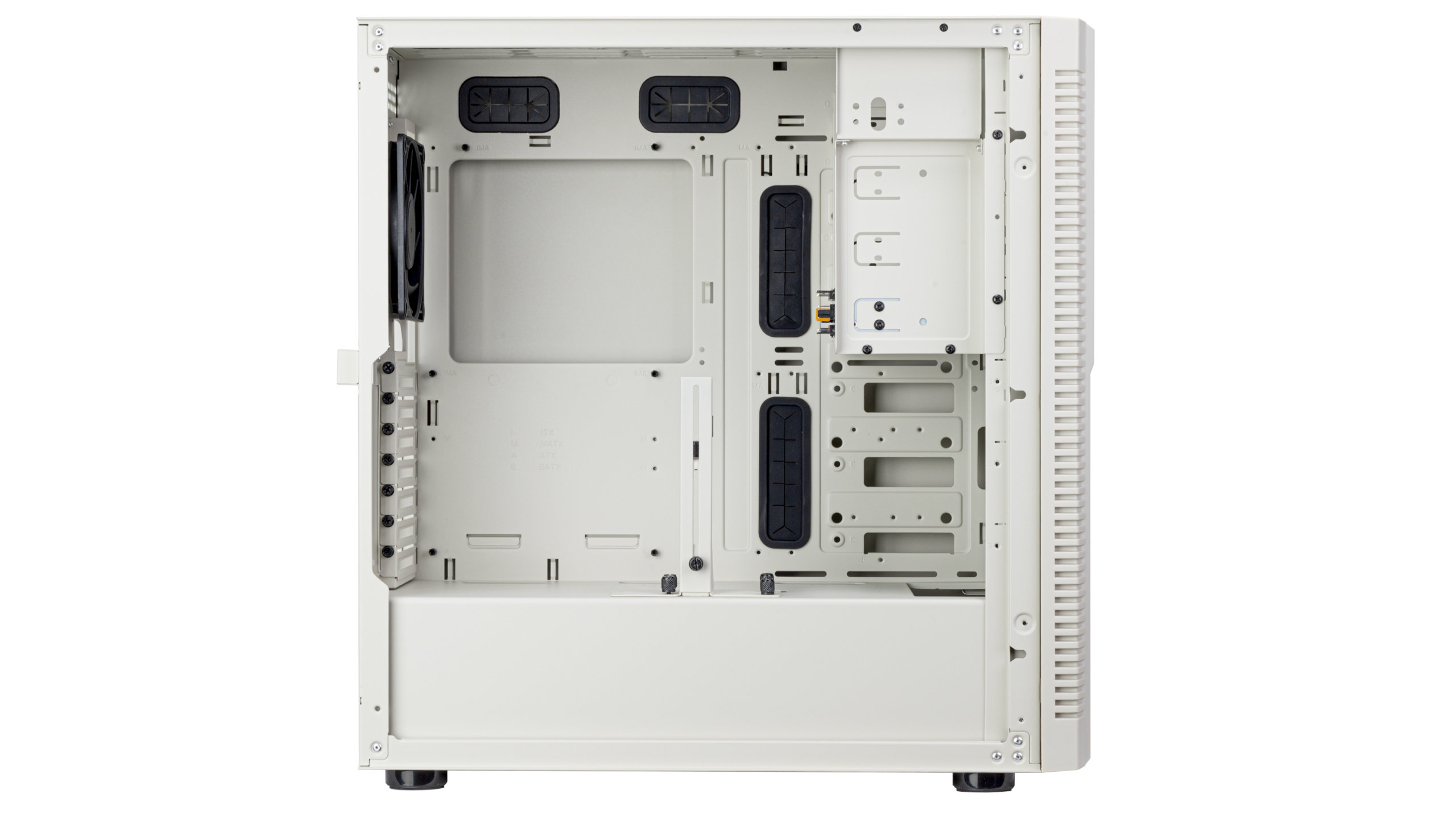 A promotional image of the SilverStone SST-FLP02 PC case, highlight its retro-styled features