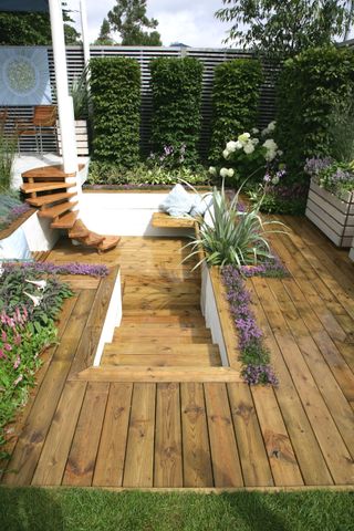 an interesting garden decking idea with split levels