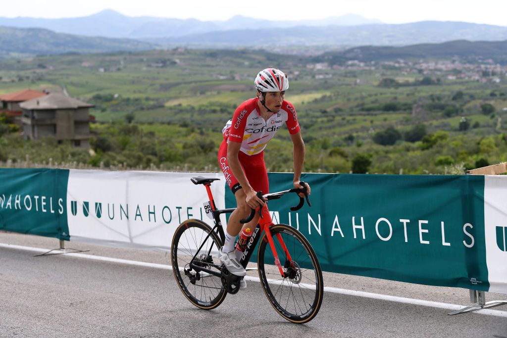 GUARDIA SANFRAMONDI ITALY MAY 15 Victor Lafay of France and Team Cofidis attacks in the Breakaway during the 104th Giro dItalia 2021 Stage 8 a 170km stage from Foggia to Guardia Sanframondi 455m girodiitalia Giro UCIworldtour on May 15 2021 in Guardia Sanframondi Italy Photo by Tim de WaeleGetty Images