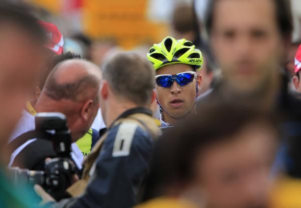 Peter Sagan (Liquigas-Cannondale) heads for the podium.
