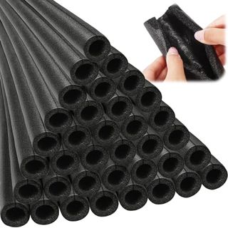 long black foam rolls for insulating pipes in a pyramid stack