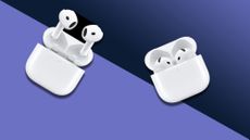 Apple AirPods 4 with AirPods 4 ANC, on purple background