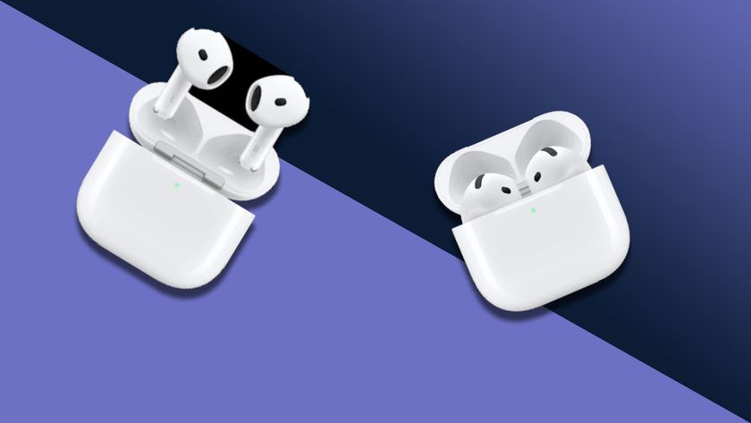 Apple AirPods 4 with AirPods 4 ANC, on purple background