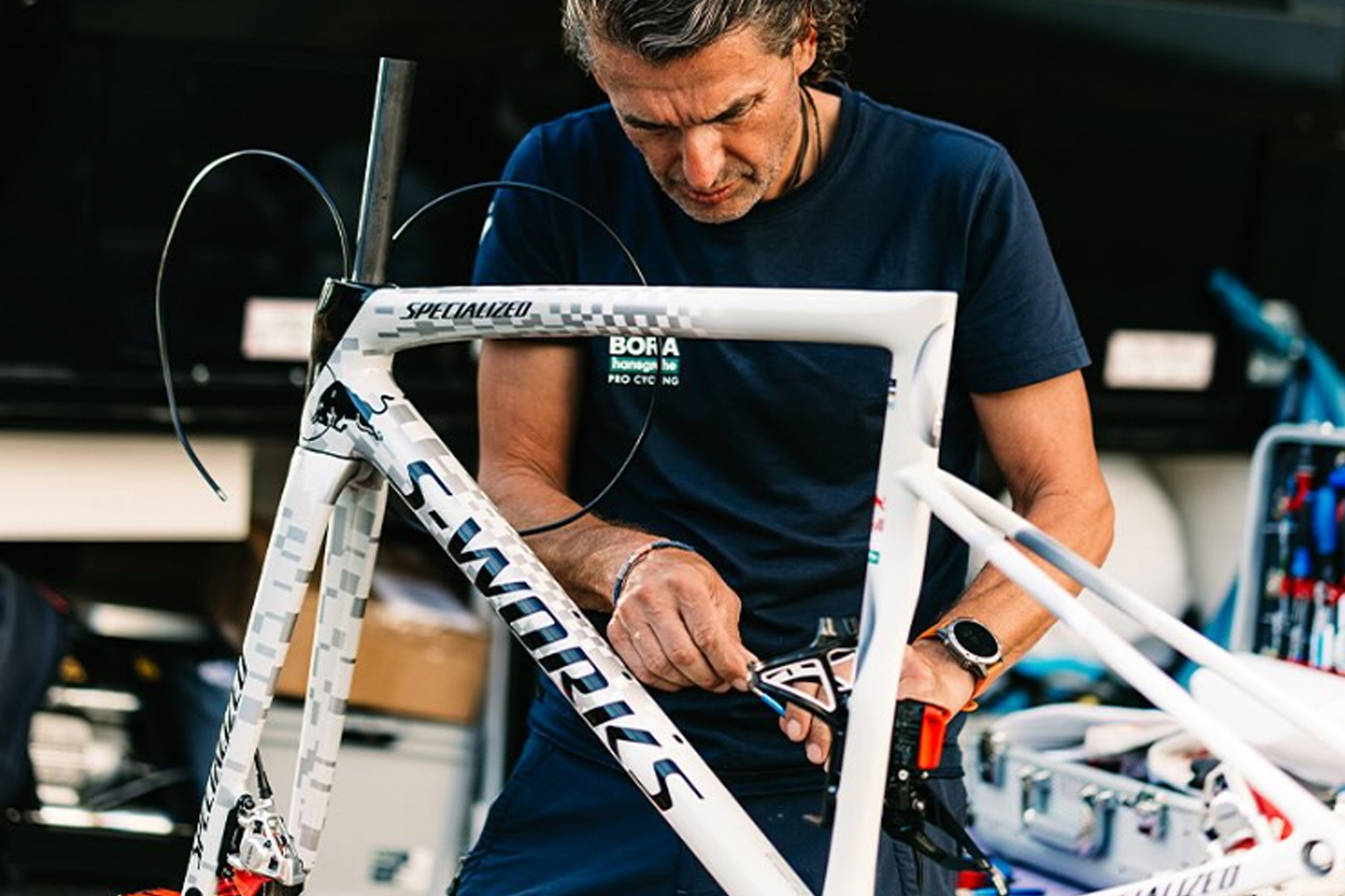 Mechanic building Florian Lipowitz Specialized S-Works Tarmac SL8