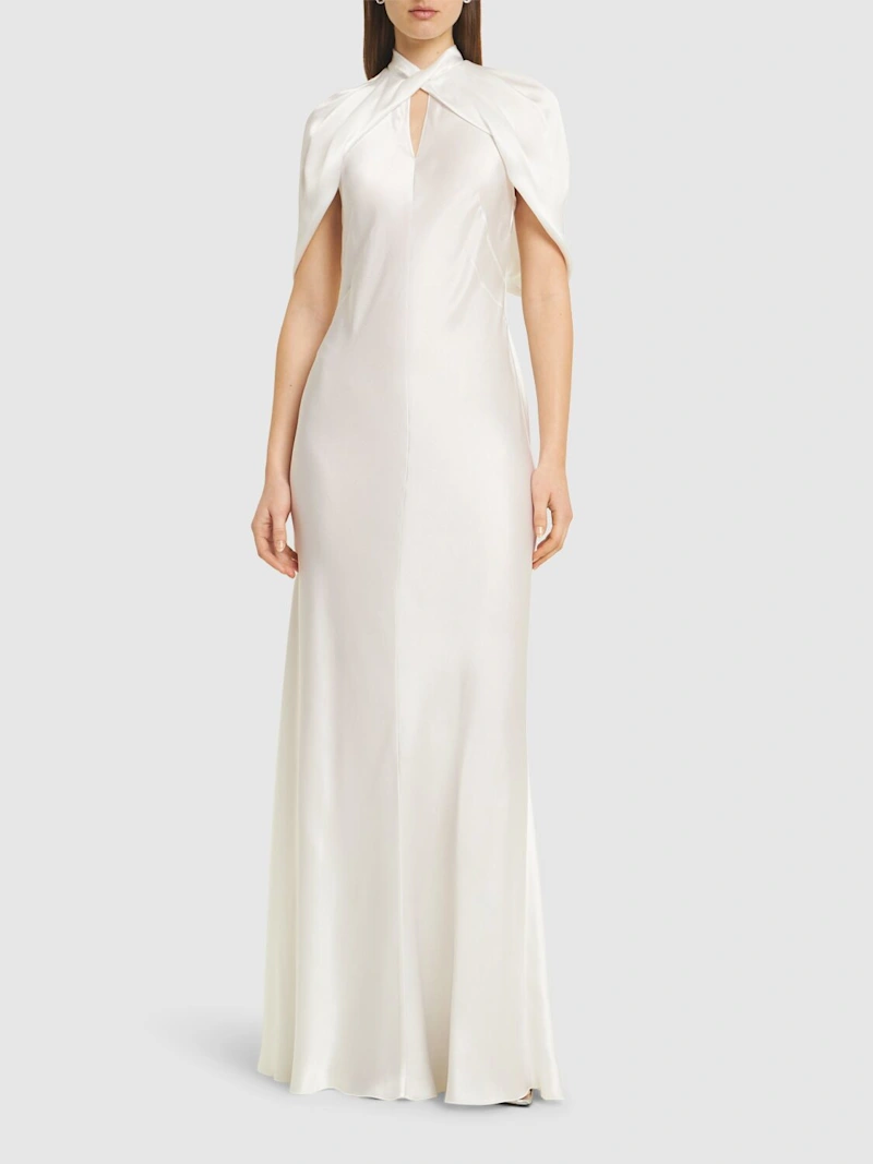 Short Sleeve Satin Long Dress - Alberta Ferretti - Women - Navy - 40 It