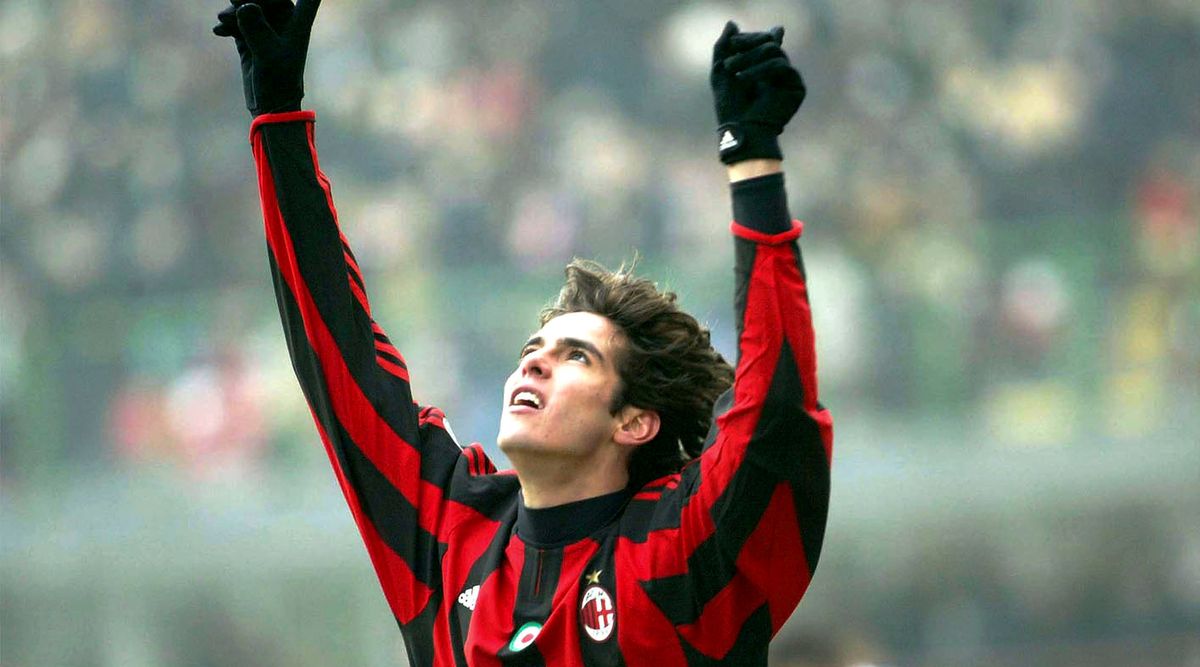 Kaka of AC Milan celebrates after scoring a goal, 2004