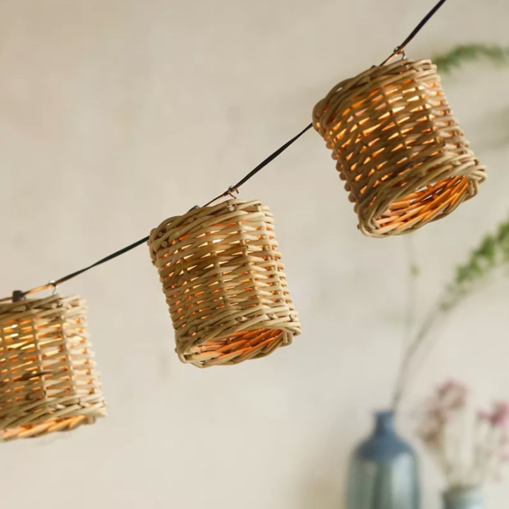 Cylindrical rattan string light shades