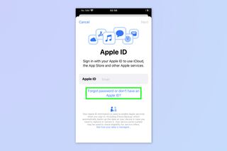 A screenshot showing how to find your Apple ID on an iPhone or iPad that is logged out