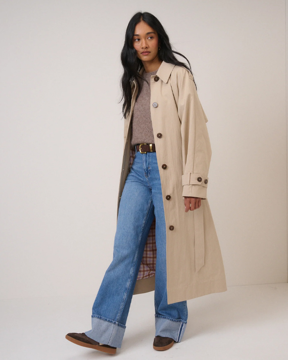 model wearing a trench coat