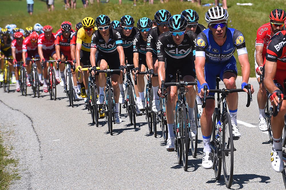 Team Sky line up in support of Chris Froome during stage 16 of the Tour de France.