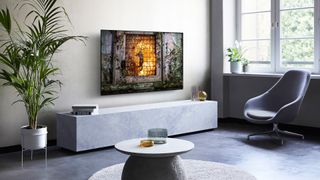 The Panasonic HZ1000 4K OLED TV in a grey living room