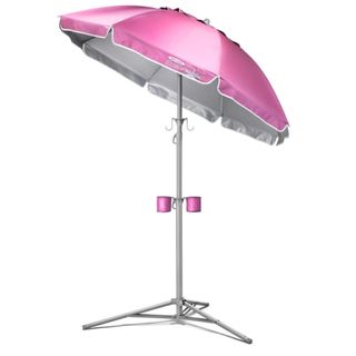 pink outdoor umbrella with stand