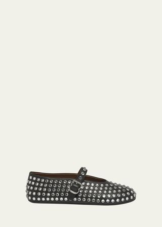 Leather Mary Jane Flats With Allover Studs