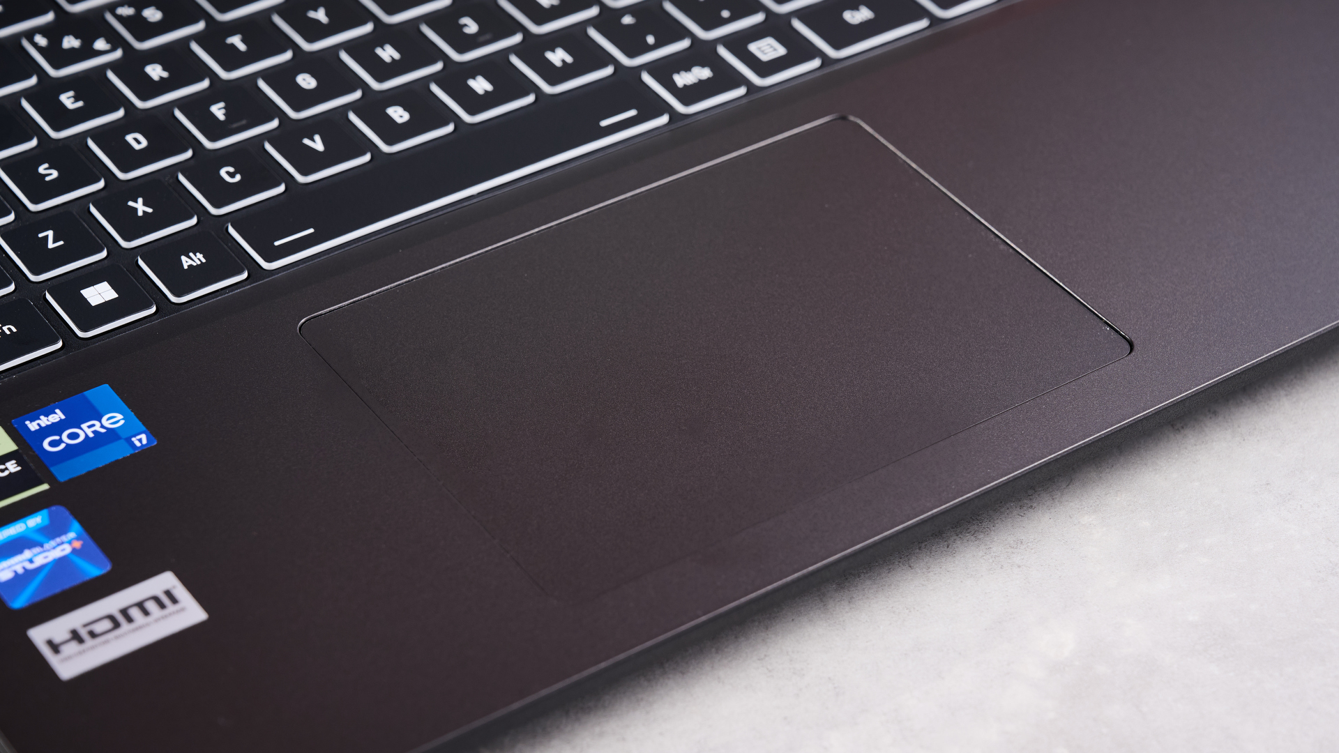 Close-up of touchpad on PC Specialist Defiance II 16