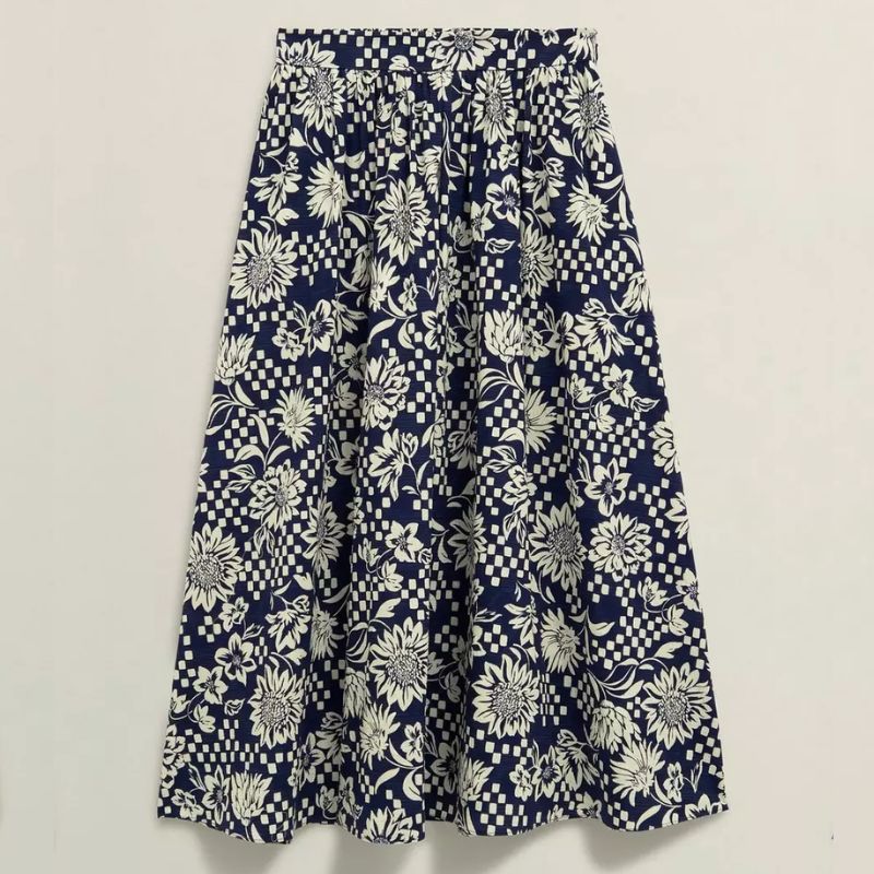 Hobbs London, navy floral midi skirt