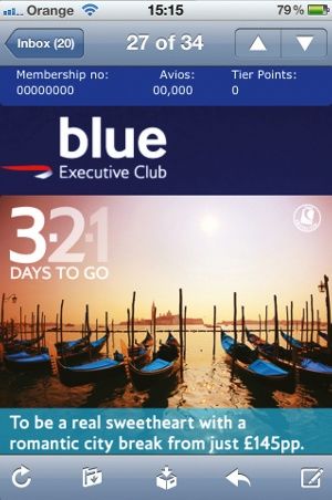 This email from British Airways displays a mobile-friendly design when opened on an iPhone