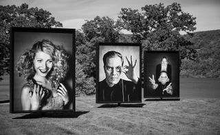 black and white portraits on grass