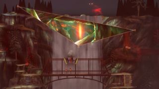 Oxenfree 2 protagonist Riley and Jacob look at a strange portal above a bridge