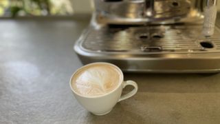 An almond milk latte made in the Sage Oracle Jet