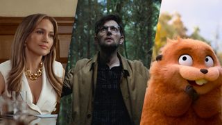 (From L to R) Jennifer Lopez as Jackie Cruz in Office Romance on Netflix; Adam Scott as Ohm Bauman in Hokum; and Mabel (voiced by Piper Curda) in Hoppers